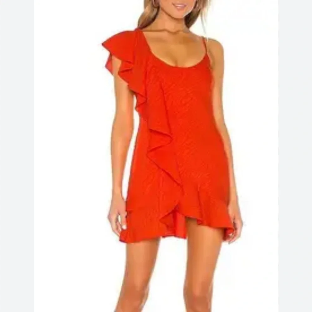 House Of Harlow x Revolve Georgeta Printed Mini Dress in Bright Coral - Picture 2 of 14